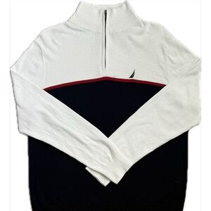 Nautica Black and Cream Zip Up Sweater with Sporty Design